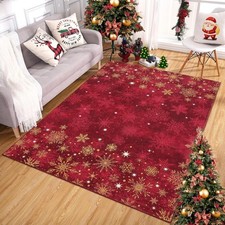 Snowflake Area Rug Xmas Rug Christmas Carpet Non Slip Washable Living Room Decor