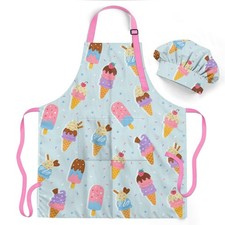 Kids Apron with Chefs Hat Set Childrens Kitchen Cooking Baking Gift Black