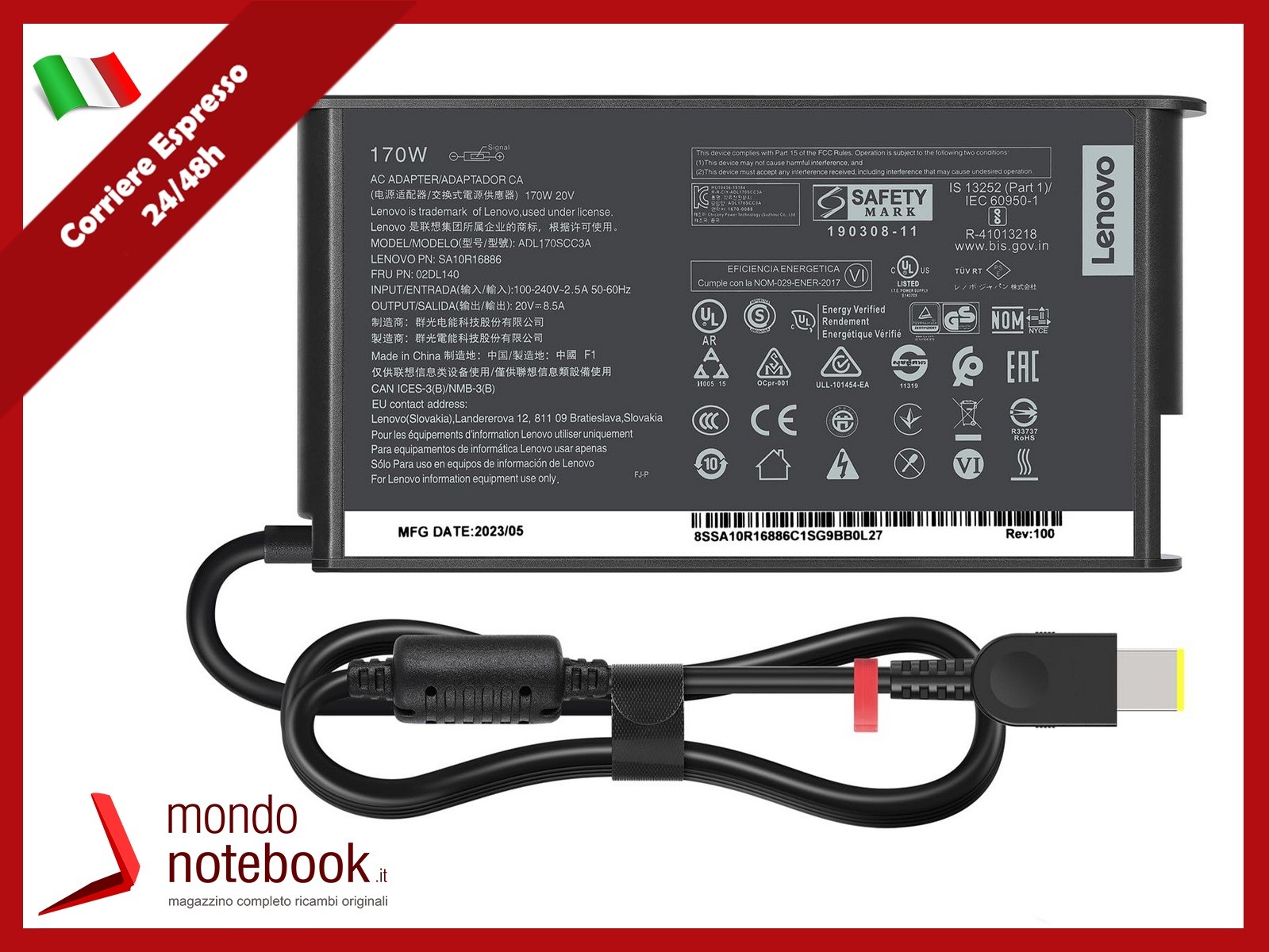 LENOVO Original 170W 20V Slim Tip Power Adapter 8.5A For Legion 5A11K67849