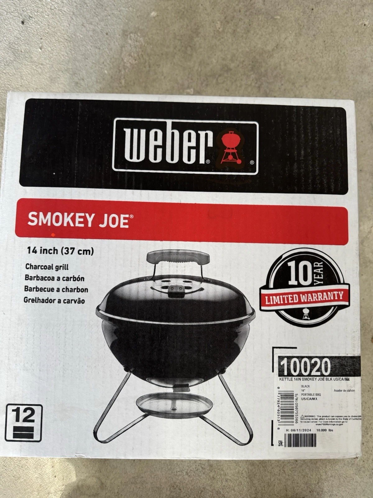 Weber Smokey Joe Portable Kettle Charcoal Grill 14" Steel Black Glossy 10020