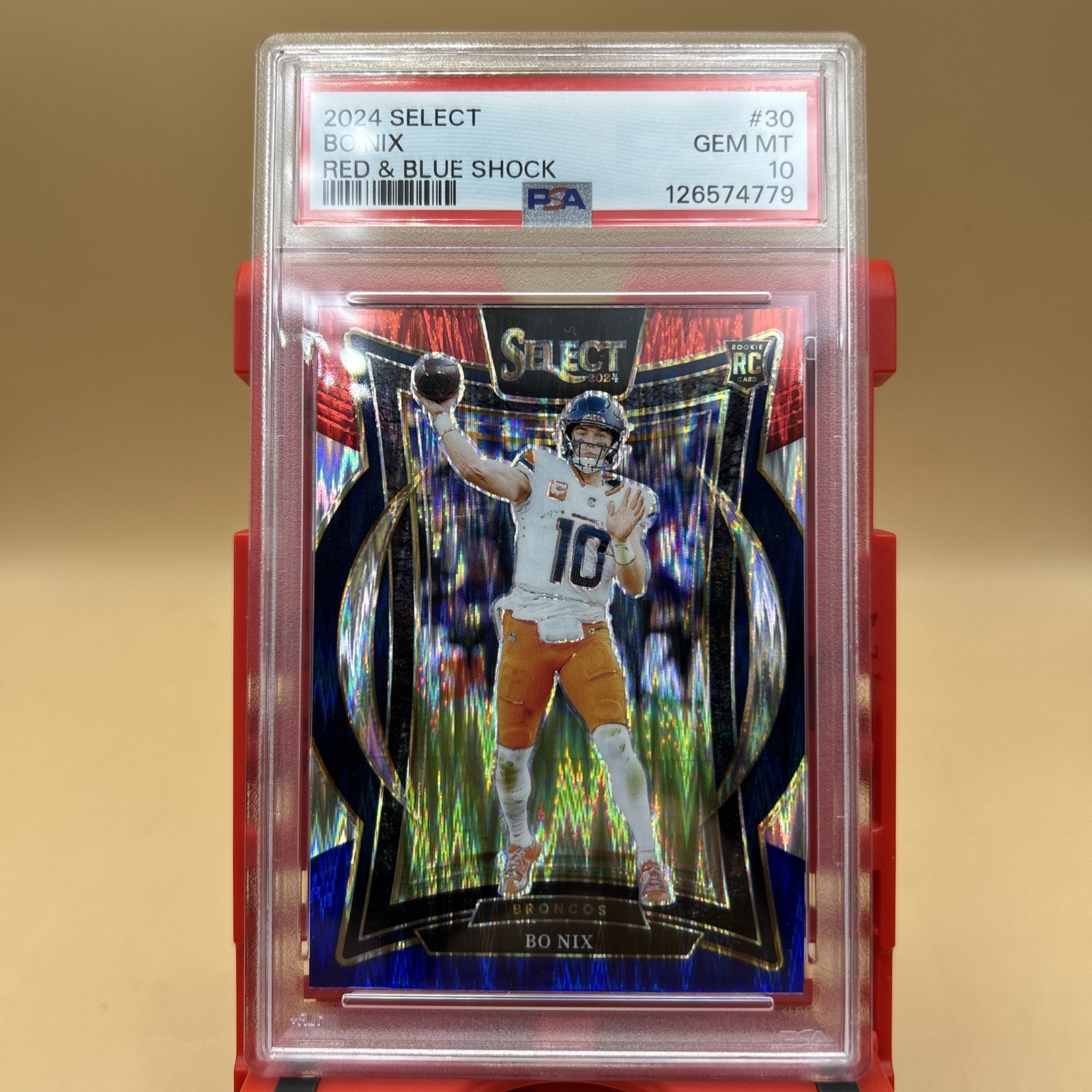 2024 Panini Select - Concourse Bo Nix #30 Red & Blue Shock Prizm (RC) PSA 10