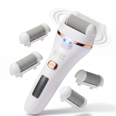 ESSY Hornhautentferner Elektrisch 5 Ersatzrollen Fußfeile USB Weiß