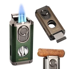 Galiner Travel Cigar 3 Jet Flame Torch Lighter Stainless V-Cutter Punch Holder