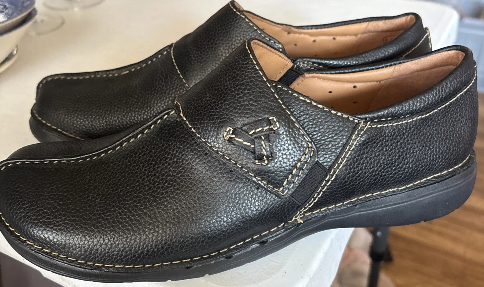 Mocassino Clarks donna un loop taglia 10 M nero pelle slip on scarpa piatta casual