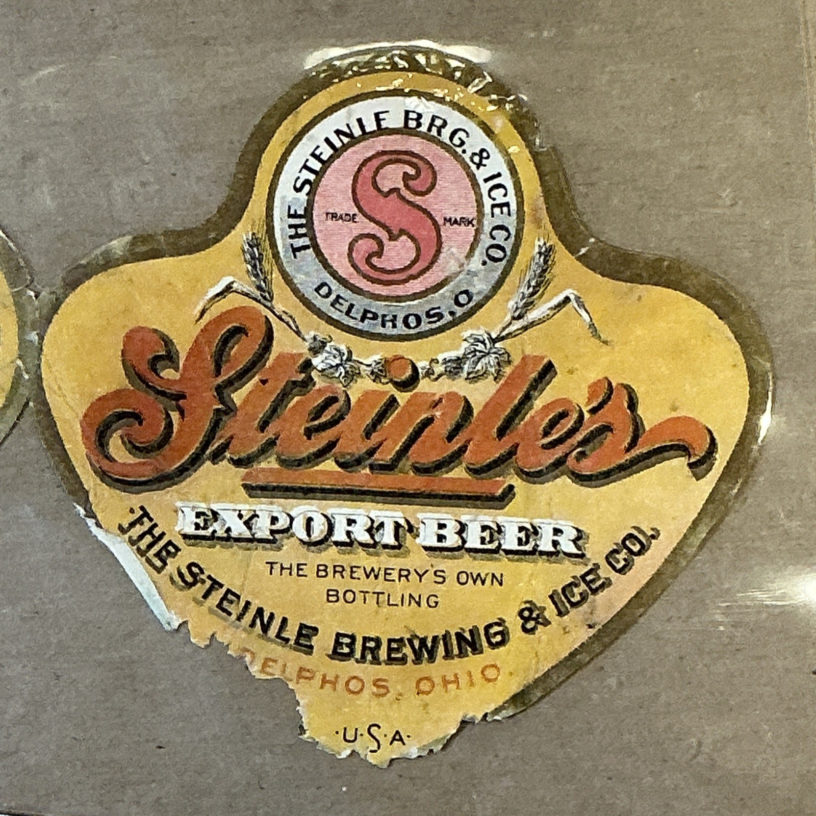 Group Of Old Laminated Ohio Beer Bottle Labels Steinle BRG. & ICE co. INV-P0742