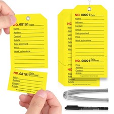100 Pack Yellow Repair Tags with Wire Rope Service Repair Tags Numbered with ...
