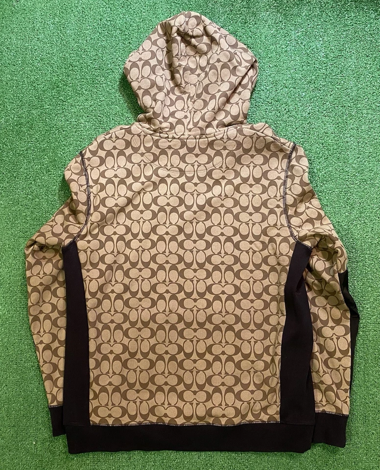 Conjunto de 2 peças com capuz Coach marrom assinatura monograma masculino grande logotipo designer - Imagem 3 de 4