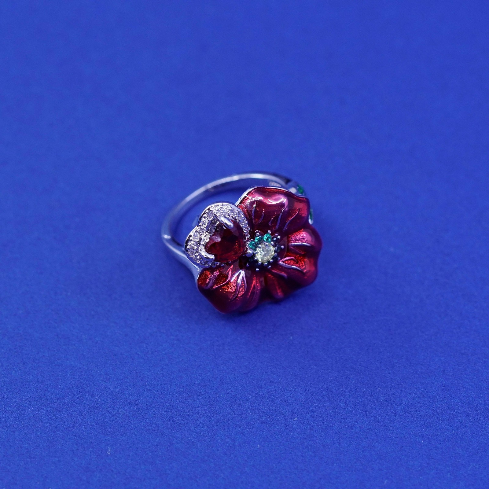 Size 6, Sterling 925 silver ring w/ ruby heart an… - image 7