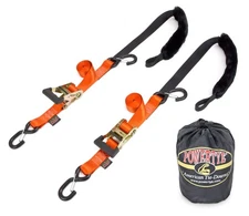 PowerTye 1.5in x 7ft Rubber Handle Ratchet Straps with SHEEPTEX Synthetic She...