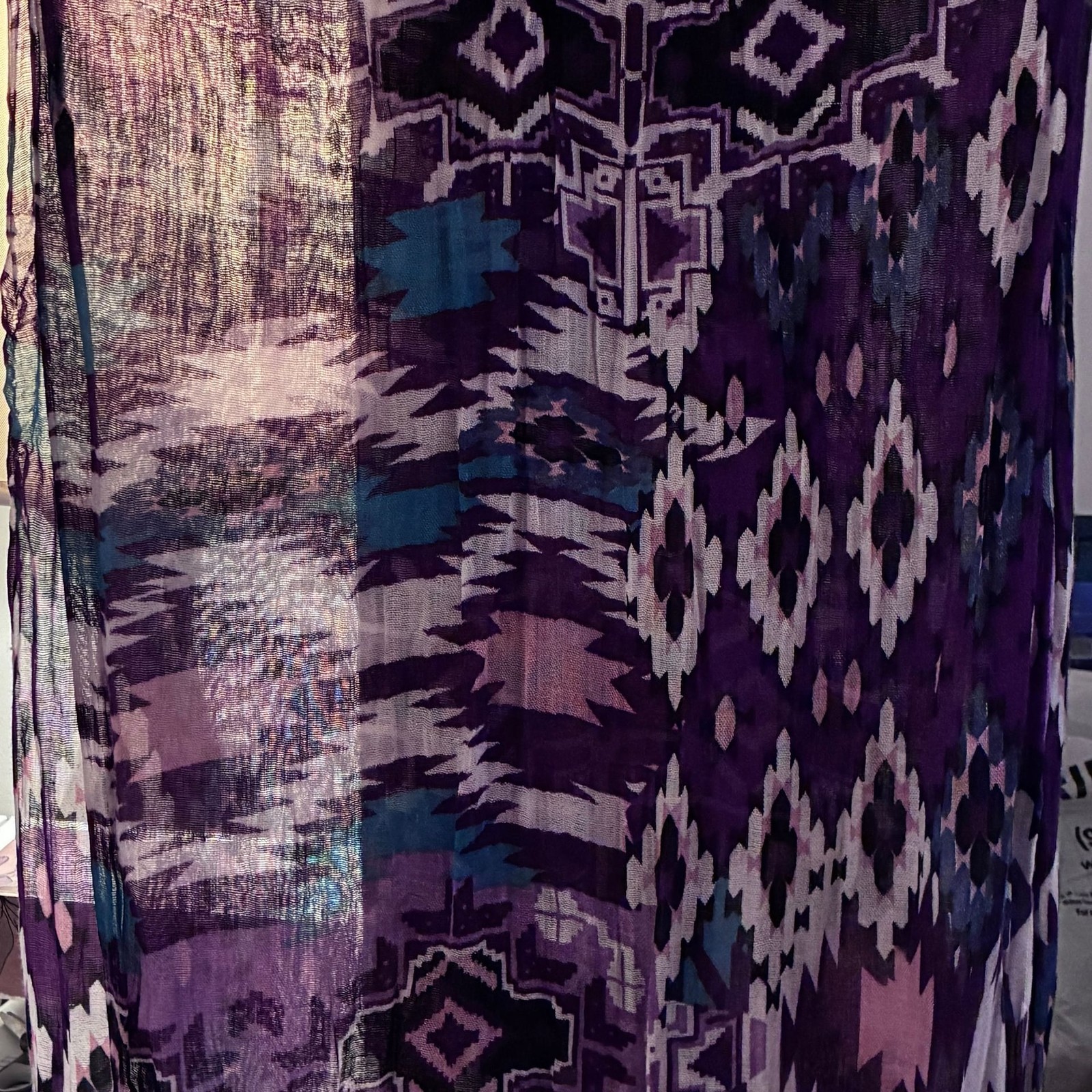 Lightweight Rectangle Accent Scarf Turquoise Purp… - image 2