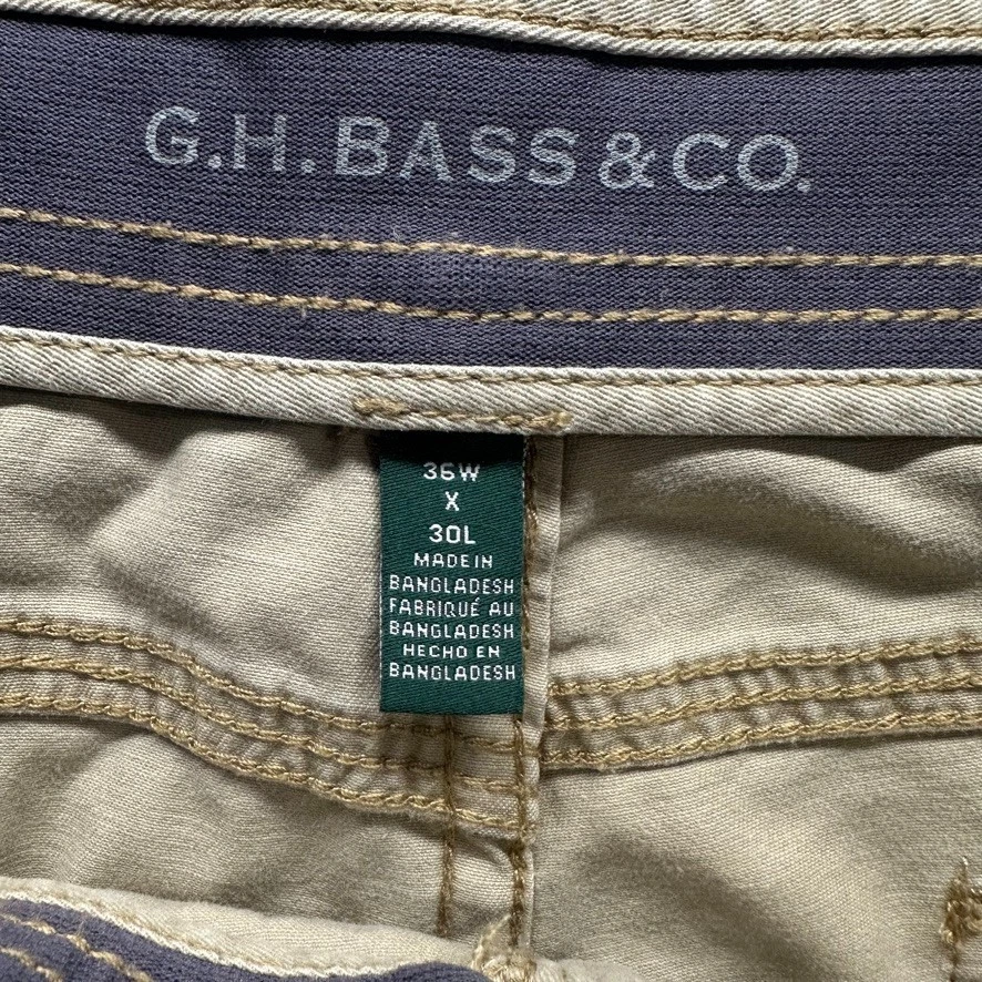 GH Bass & Co Chino Pants Mens 36x30 Beige Cotton Stretch Workwear Waist Band - Image 4 of 4