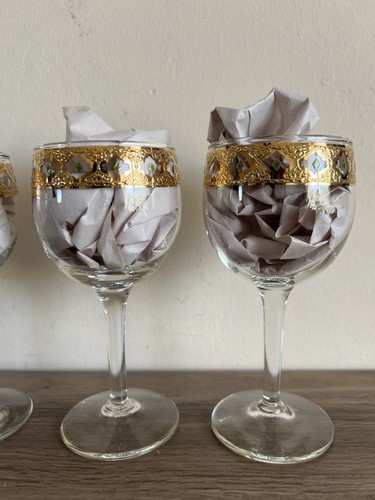 Juego 6 copas de vino Culver Valencia Cranberry Scroll oro 22K años 50 6" mcm barware - Imagen 11 de 19