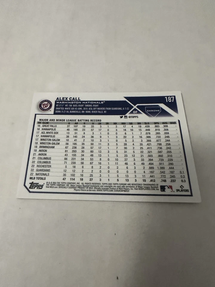 2023 Topps -  Alex Call #RA-AC Purple Speckle Refractor /299 (AU, RC) IP Auto - Image 2 of 2