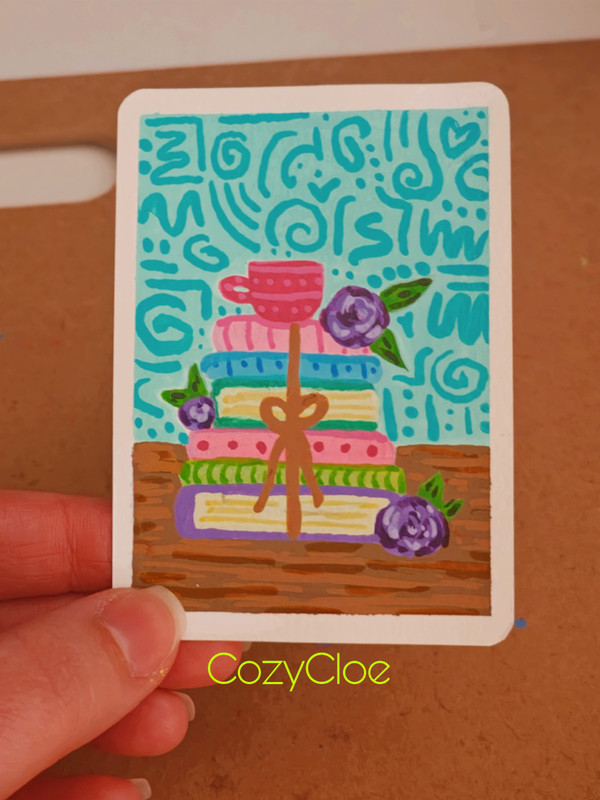 Shelf Indulgence | BookTok Series | Original Book Stack ACEO by CozyCloe