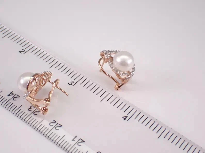 2 Ct Round Cut Lab-Created Pearl Omega Back Stud Earrings 14K Rose Gold Plated - Image 4 of 4