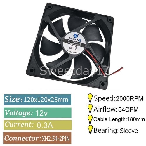 12V 120x120x25mm 12cm Sleeve Bearing PC Brushless Cooling Fan 2Pin 120mm Y - Picture 4 of 9
