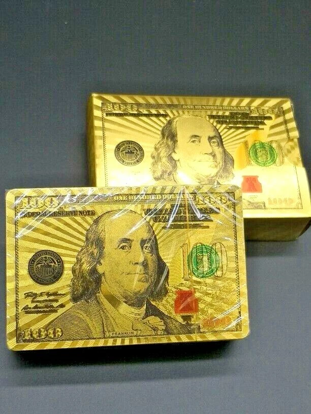 1 Deck US$100 Poker Playing Card Toy Bill 24K Gold Foil Plating Game Plastic US - Image 2 of 3