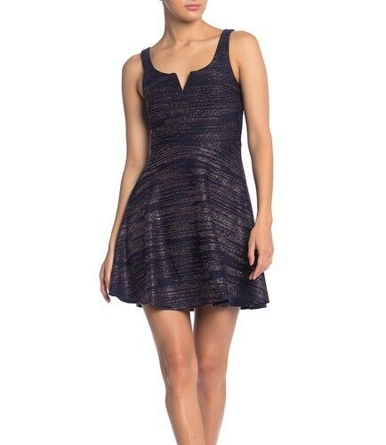 Mini Abito Skater Marina Fila A Vestibilità e Svasato Taglia Large Metallizzato Festa Scollo a V NUOVO