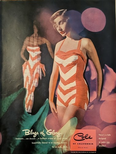 1951 vintage Cole Of California  swimsuit print ad. Post World War II
