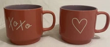 Valentine’s Day Two Stackable Coffee Mugs XOXO & HEART  Pink/Purple Interior NEW