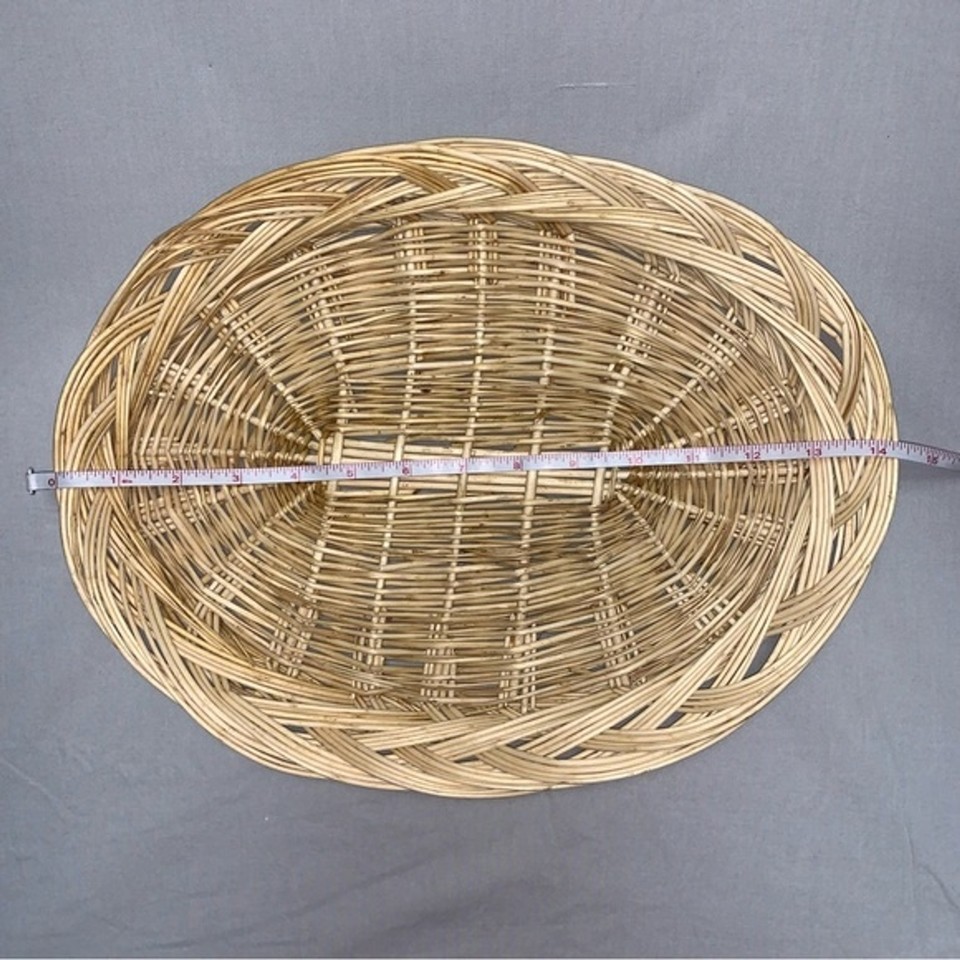 Vintage Boho Ratan Wicker Oval Tan Plate Holder Bohemian Art Wall