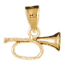 New 14k Yellow Gold 3D Bugle Horn Pendant