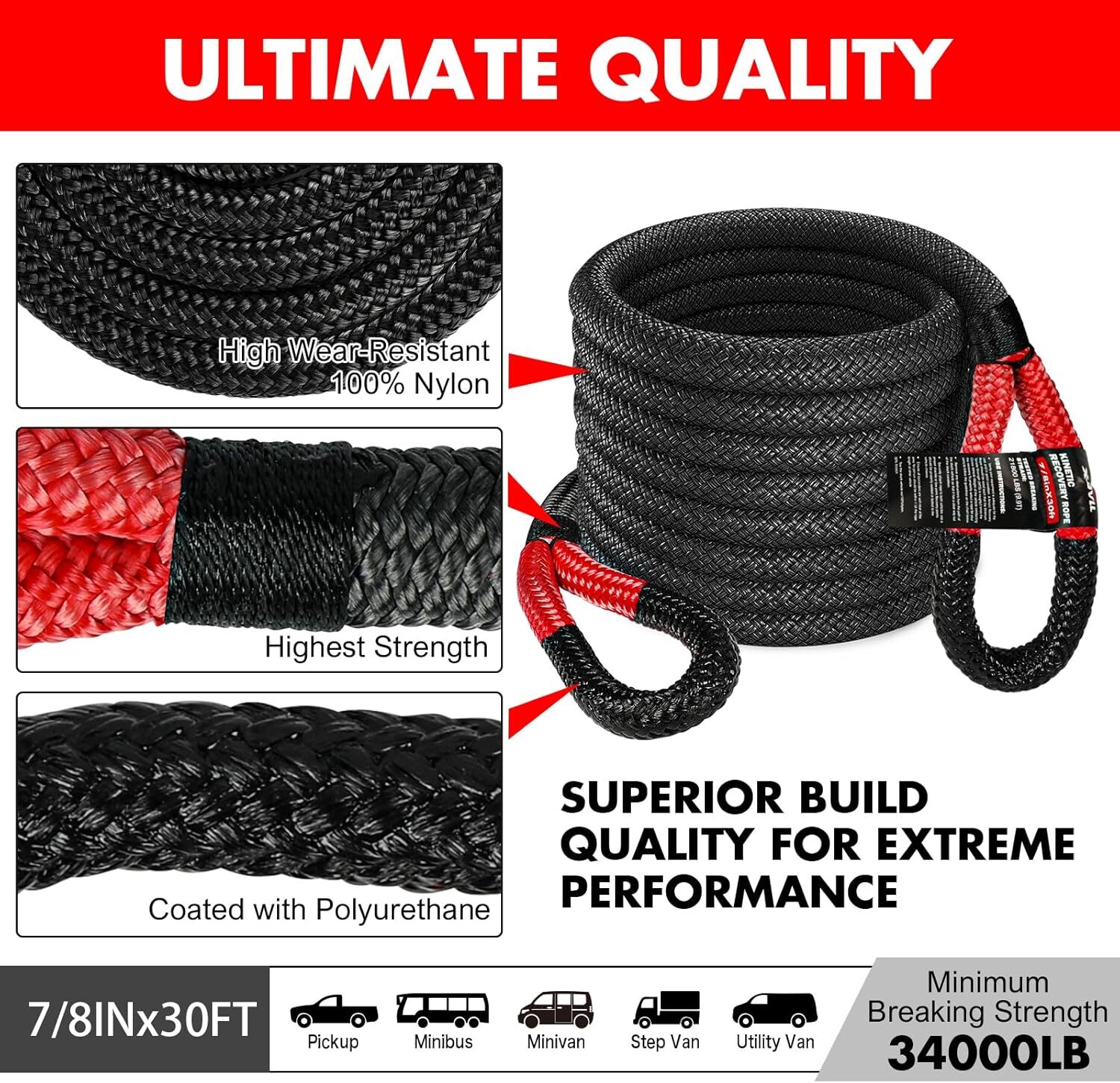 X-BULL 4WD Recovery Kit Kinetic Rope Soft Shackles Recovery Tracks 2PCS ...