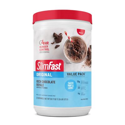 SlimFast Meal Replacement Powder, Original Rich Chocolate Royale, 22 Servings