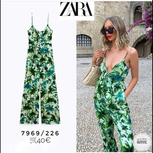 Mono para mujer Zara M verde tropical ligero bolsillos ropa de resort vacaciones - Imagen 9 de 10