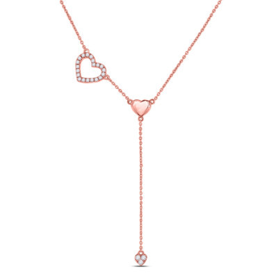 L U DIAMONDS 14K Rose Gold Diamond Heart Drop Pendant Necklace 1/6 CT