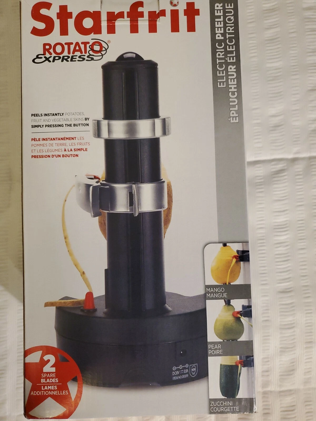 Starfrit Rotato Express Electric Peeler Potatoes Fruits Veggies + Extra Blades
