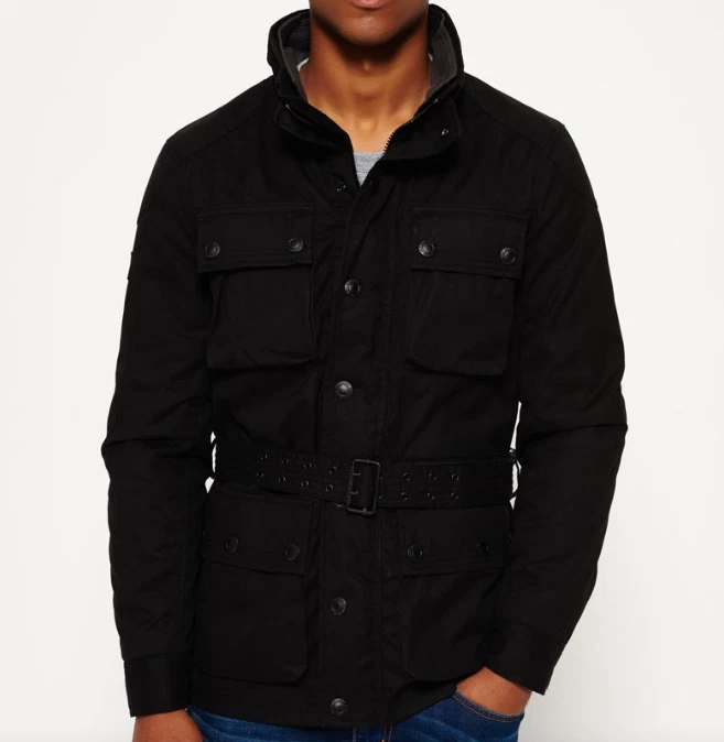 SUPERDRY ENDURANCE WAX TRIALS RACE JACKET S Black Waxed Coat Biker
