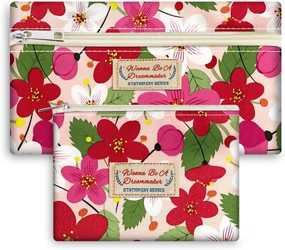 Set of 2 Large Capacity Pencil Case Portable Travel Gift Multifunctional Bag Set