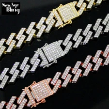 14mm Iced Square Miami Cuban Link 14k Gold Plated 16"-30" CZ Necklace Hip Hop