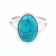 Blue Turquoise Gemstone 925 Sterling Silver Jewelry Engagement Gift Ring EM- 57