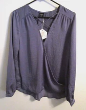 Ethereal by Paper Crane Long Sleeve Wrap Front w/Snap Silky Blouse - Size S