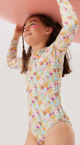 Roxy Girls 8/S Nostalgic Seaside Long Sleeve Textured Zip Up Swimsuit - Picture 7 of 7
