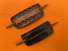 2 Leather Hair Barrettes w Sticks, Ponytail, Western Pattern, Handcrafted 289