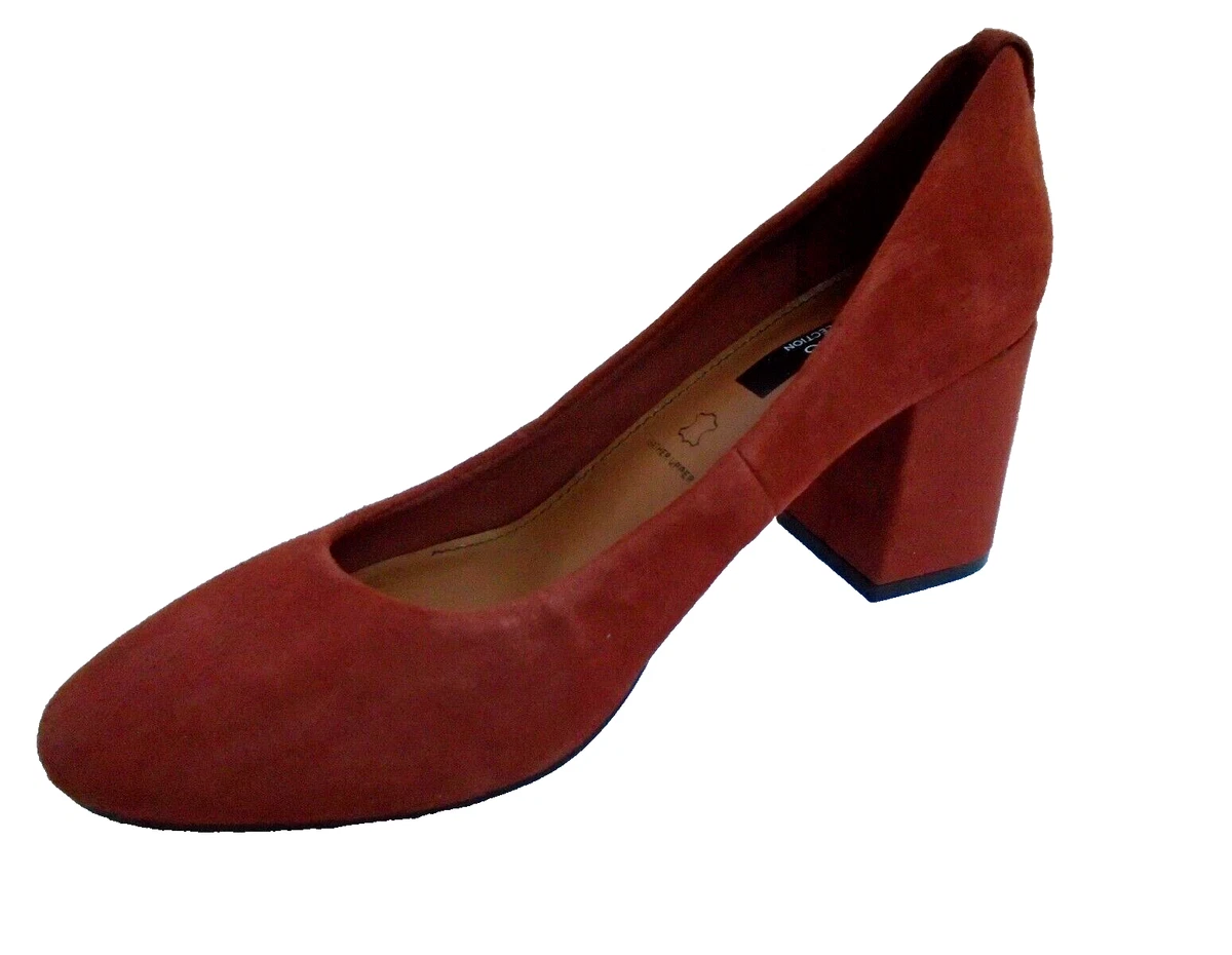 M S COLLECTION TERRACOTTA SUEDE LEATHER BLOCK HEEL LADIES COURT
