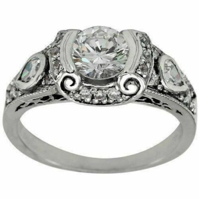 Unique Art Deco Style 1.80CT Round Shape White Sapphire Women's Ring In Silver