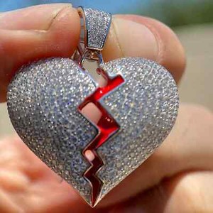 Authentic 1.20Ct Round Cut Moissanite Men Broken Heart Charm Pendant 14K White Gold Plated