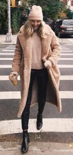H&m Sold Out Longline Teddy Coat Jacket Boucle Camel Beige Long Maxi Xs 6 8 Bn