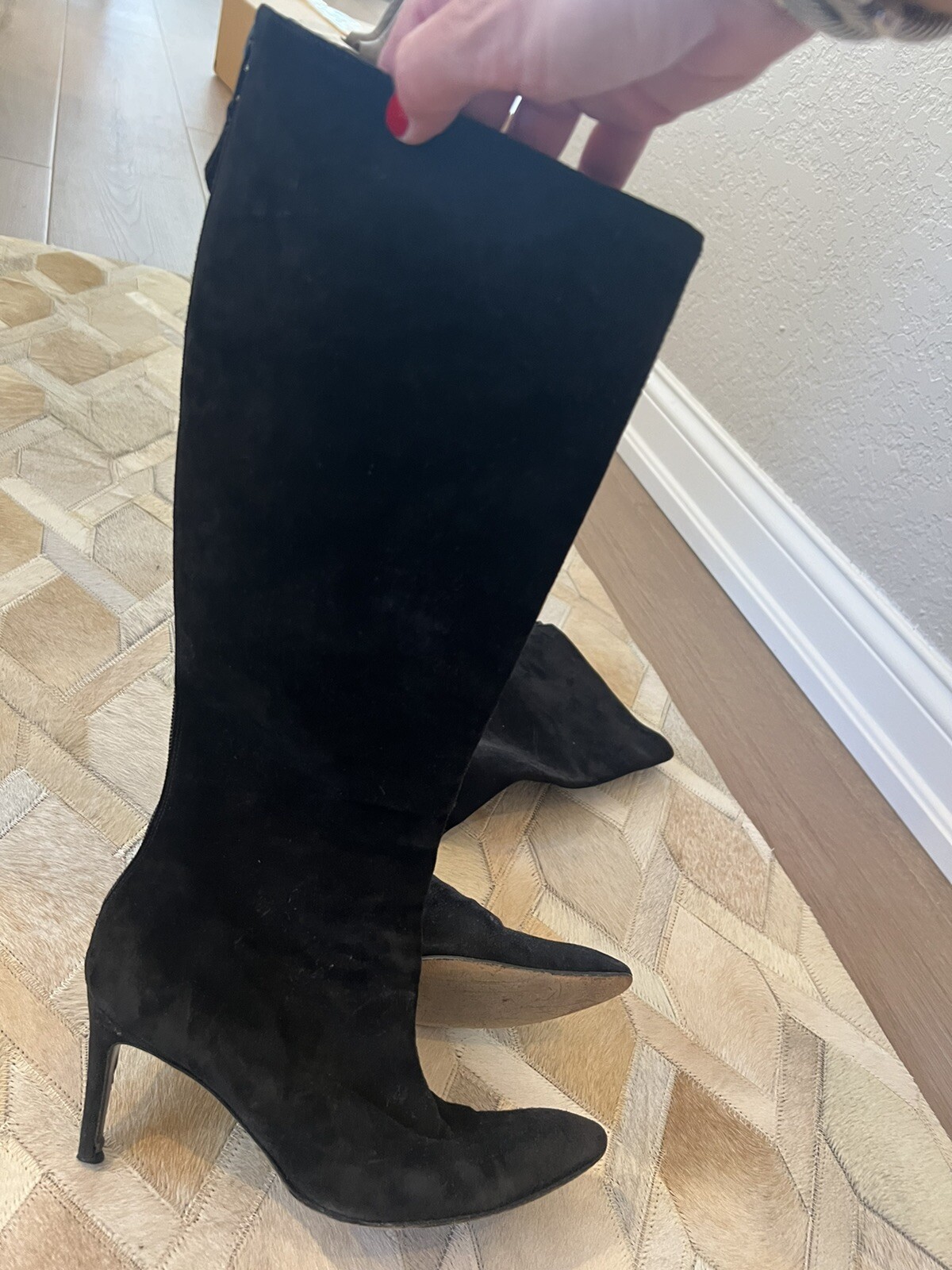 Stivali Yves Saint Laurent donna 8 neri scamosciati tacco alto al ginocchio classici