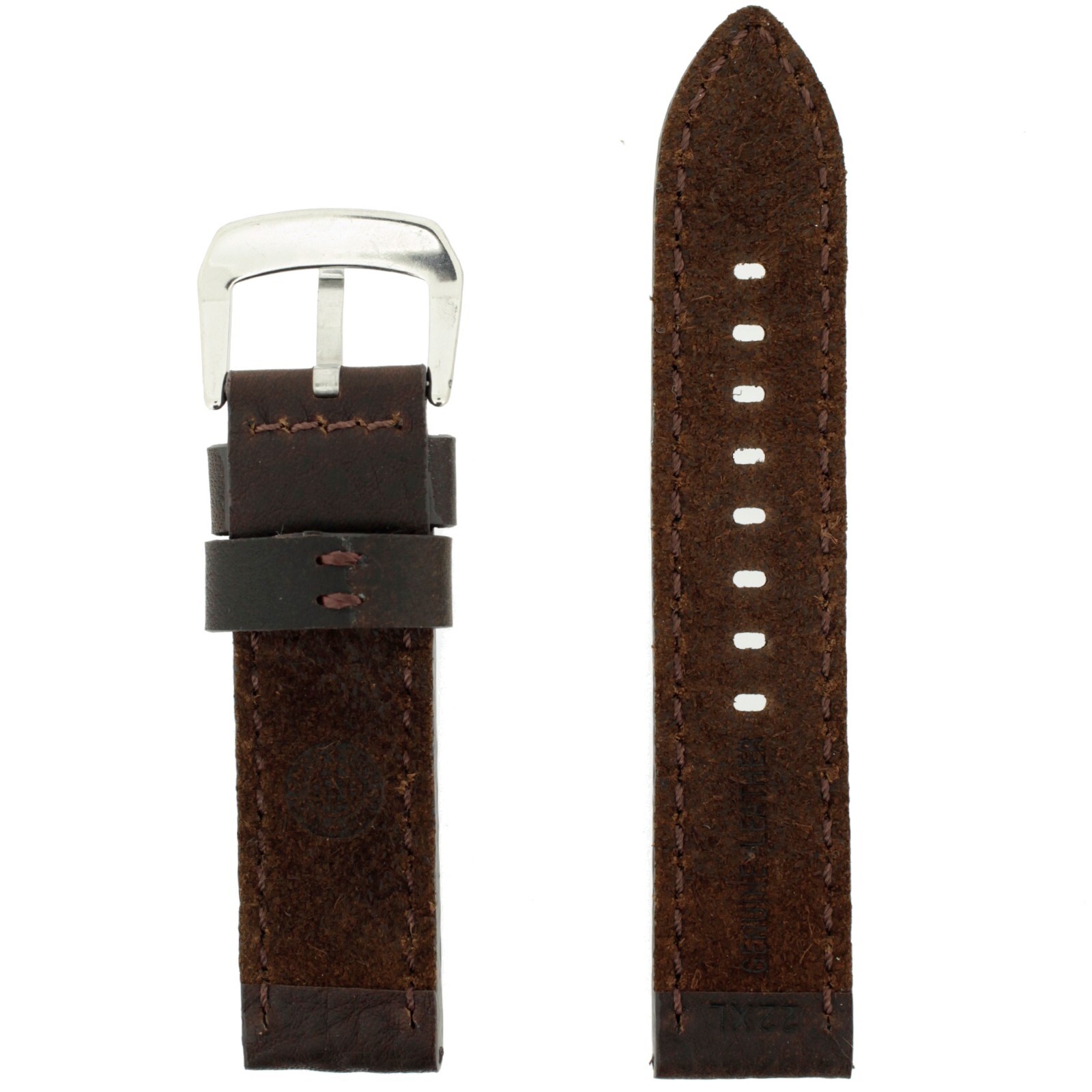 Watch Strap Brown Handmade Soft Genuine Leather Stitching Mens Straight Cut
