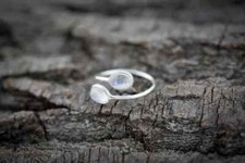 Open Adjustable Sterling Silver Ring with two Rainbow Moonstone Gems Ring SB-83