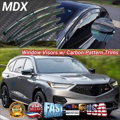 Fits Acura MDX 2022-24 Window Visors Sun Rain Guards w/ Carbon Fiber Print Trims