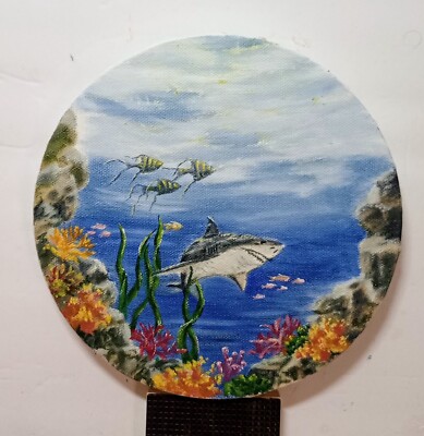 Art 8''/8'' Oil painting Seascape, Under The Water. Sea life . Stretched Canvas 