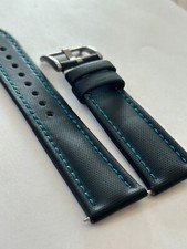 BLACK High Quality Real Sailcloth Waterproof Watch Strap Lt. BLUE Stitch