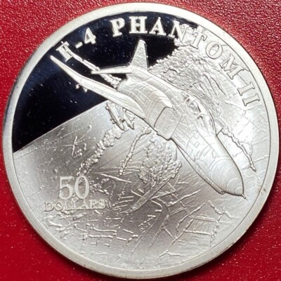 1995 MARSHALL ISLANDS $50 PROOF 1 OZ SILVER F-4 PHANTOM II USAF SUPERSONIC JET