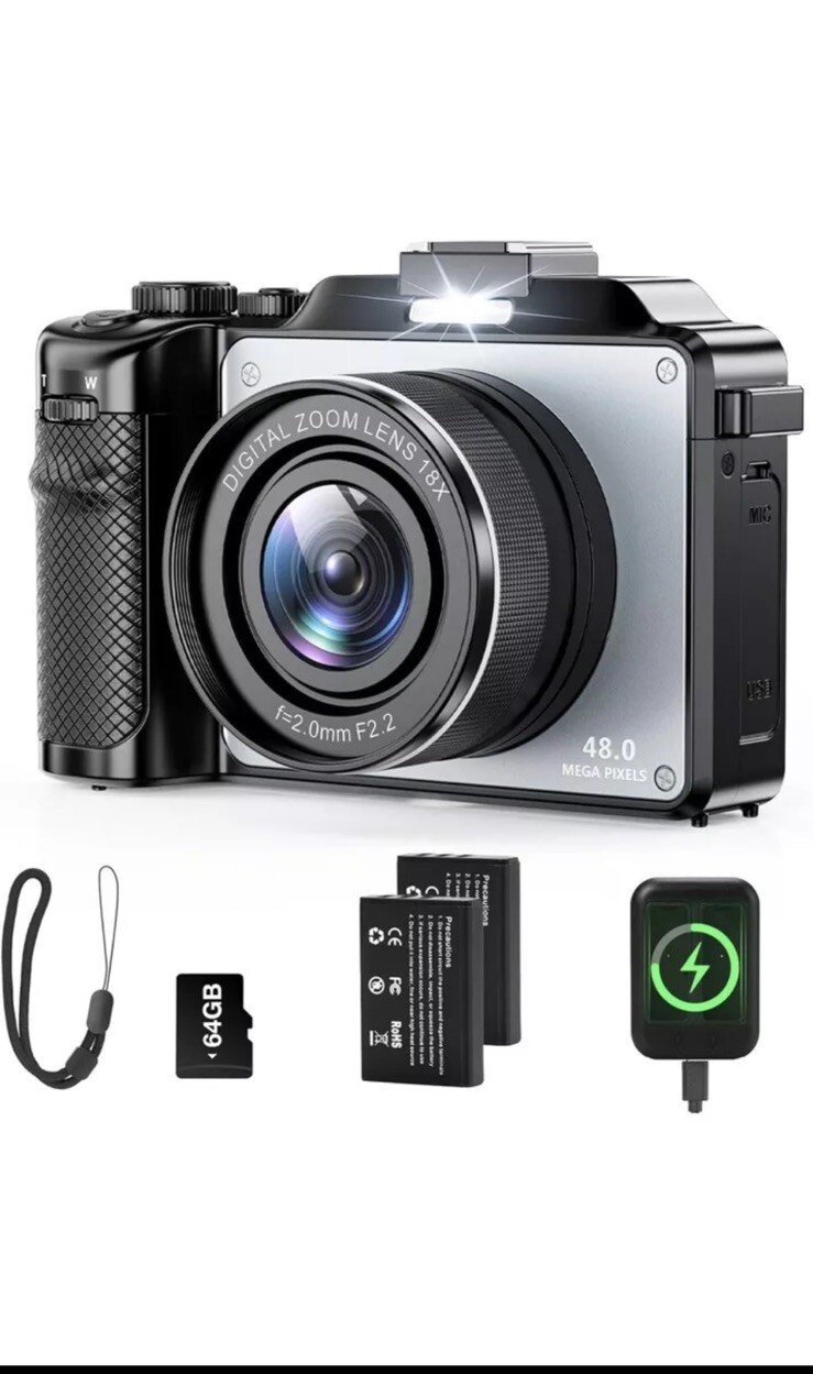 Digital Camera 48MP WiFi 3.0” Screen 18X Zoom Dual Lens 64gb TF Card-image